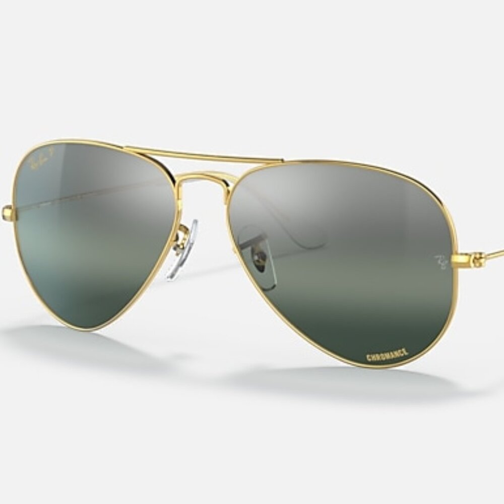 Ray-Ban RB3025 Aviator Polished Gold Chromance Silver Blue 58-14